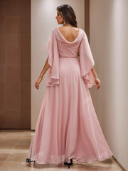 V-Neck A-Line Princess Floor-Length Mother of the Bride Dress with Short Sleeves and Appliques Lace