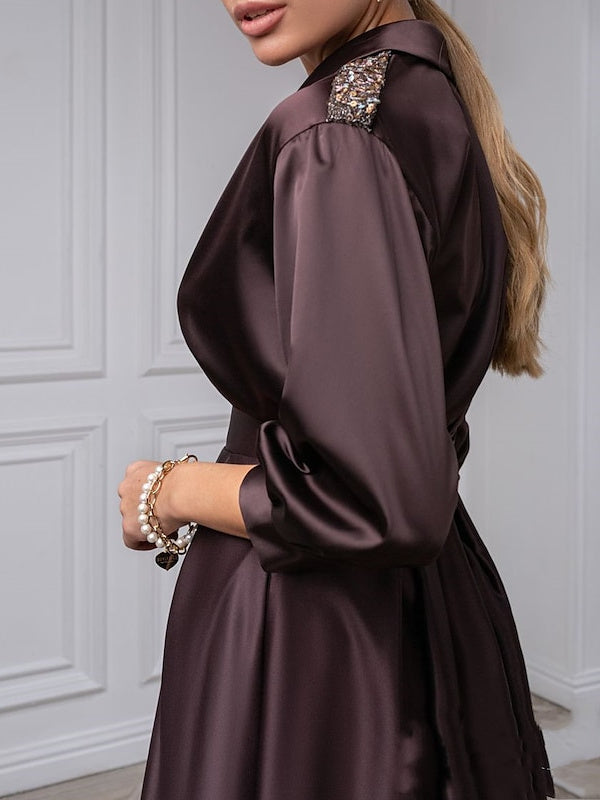 V-Neck A-Line Princess Gown with 3/4 Sleeves and Beading for the Mother of the Bride