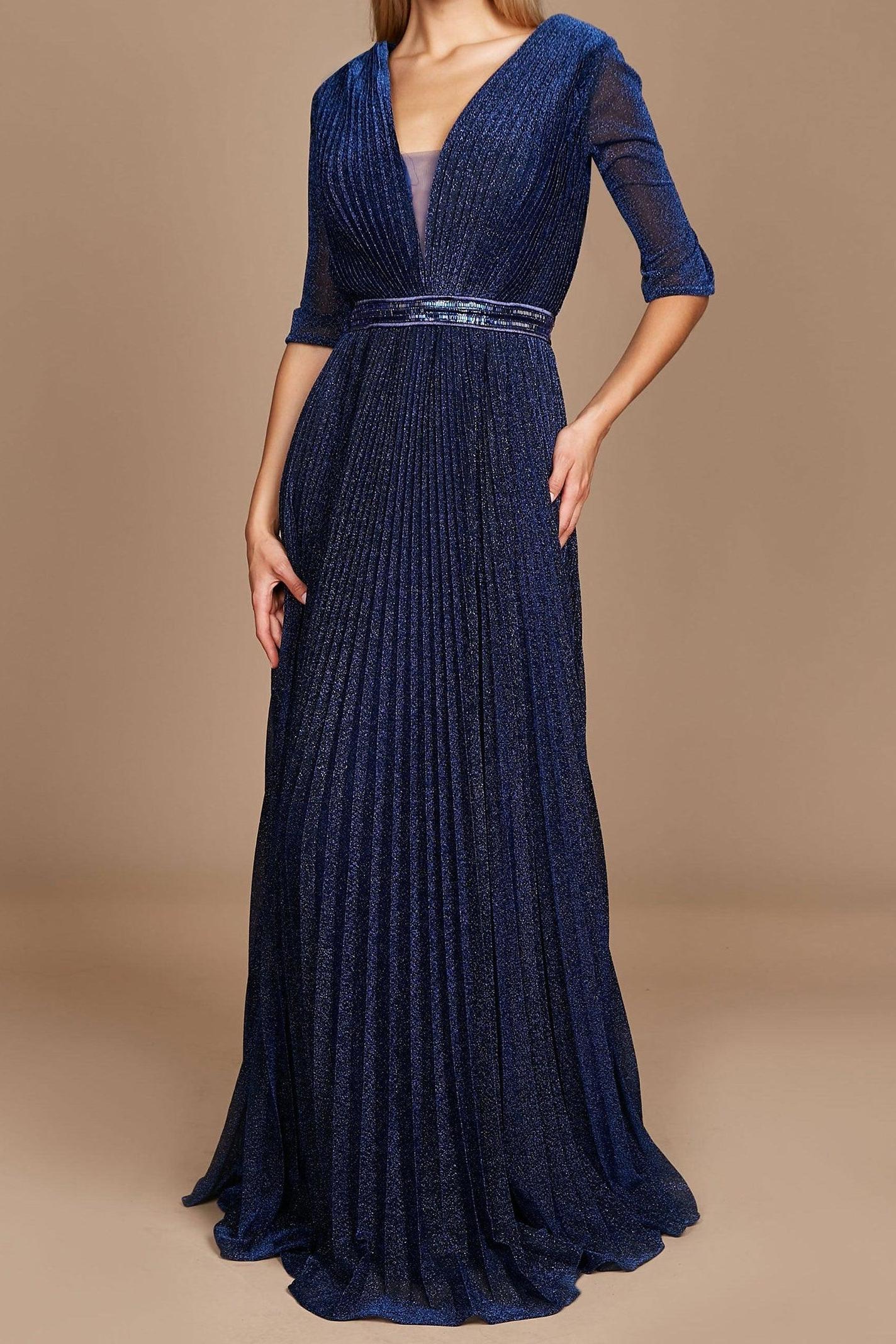 V-Neck A-Line Princess Gown with 3/4 Sleeves for the Mother of the Bride