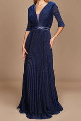 V-Neck A-Line Princess Gown with 3/4 Sleeves for the Mother of the Bride