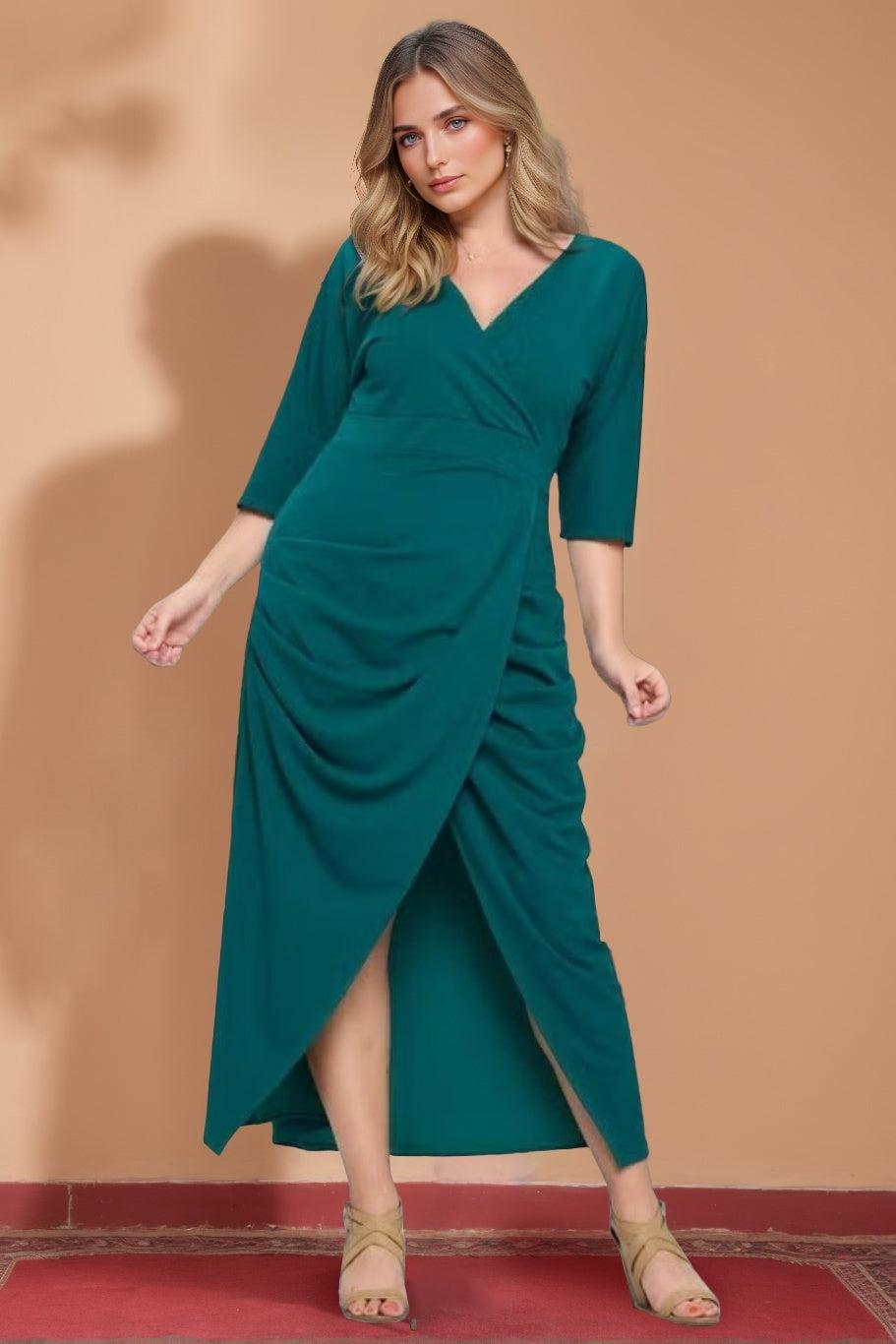 V-Neck A-Line Princess Gown with Asymmetrical Ruffles for Plus-Size Mothers of the Bride