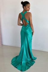 Dressystars V-Neck Cross Back Yellow Satin Prom Gown With Ruched Detailing Formal Evening Gown