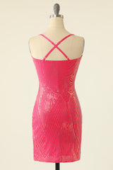 V-Neck Fuchsia Homecoming Dresses Cocktail Dresses With Fringes