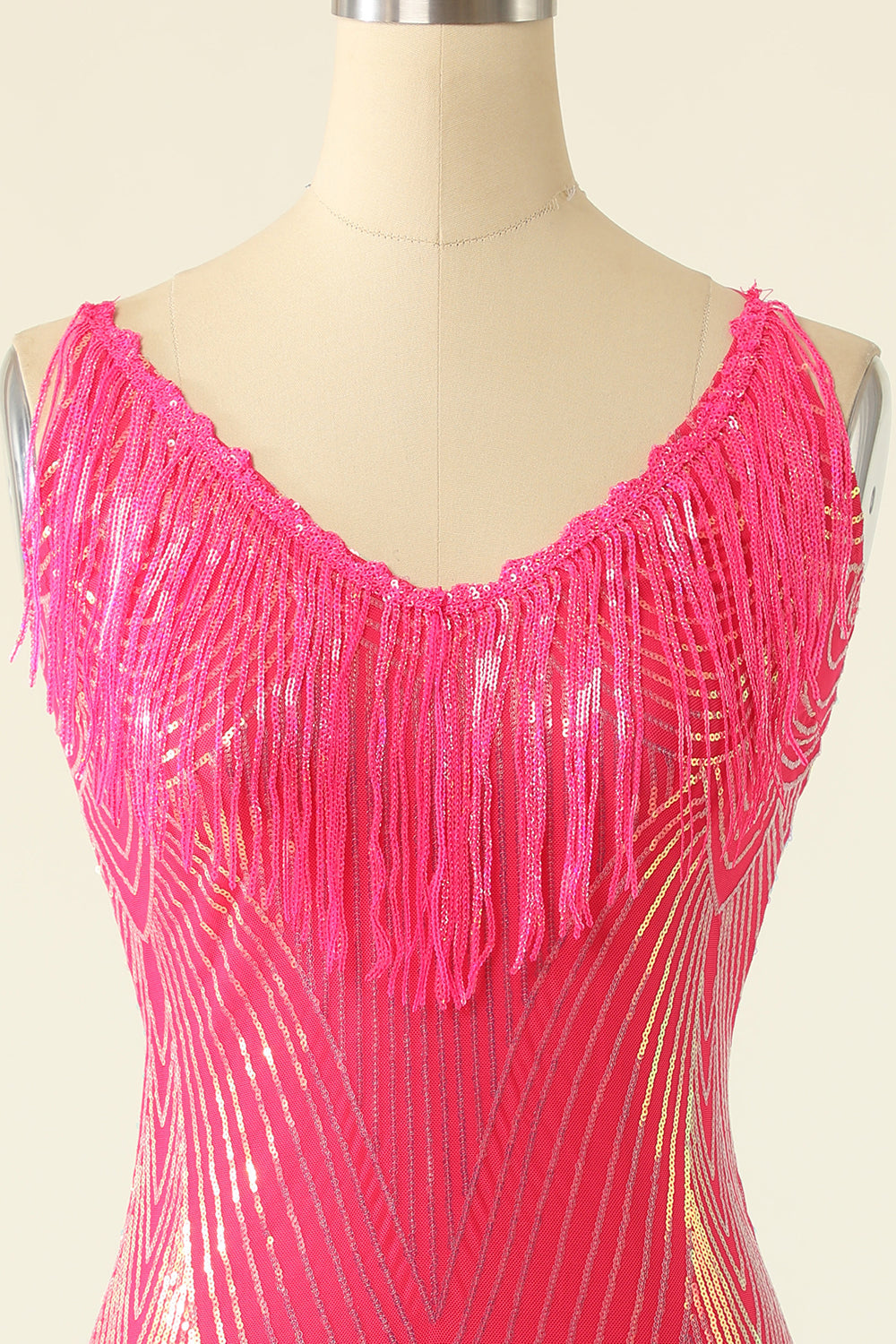V-Neck Fuchsia Homecoming Dresses Cocktail Dresses With Fringes
