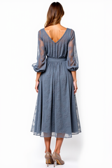 V-Neck Knee-Length A Line Grey Formal Dress With Lace