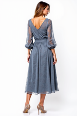 V-Neck Knee-Length A Line Grey Formal Dress With Lace