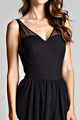 V-Neck Long Black Wedding Guest Dress A Line Formal Dress With Slit