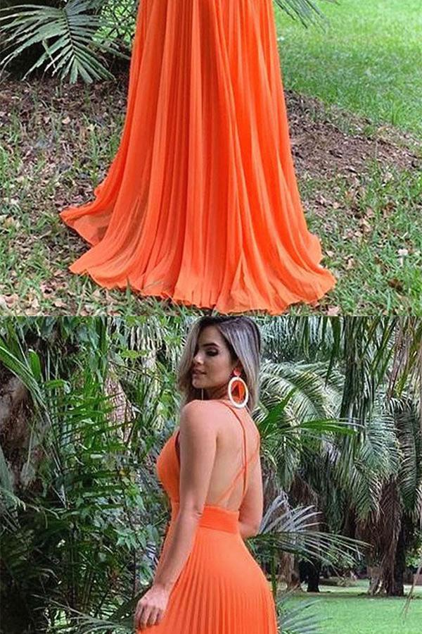 V Neck Prom Dress Chiffon Long Evening Dress