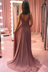 V Neck Prom Dress Chiffon Long Formal Dress Evening Dress
