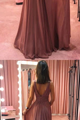 V Neck Prom Dress Chiffon Long Formal Dress Evening Dress