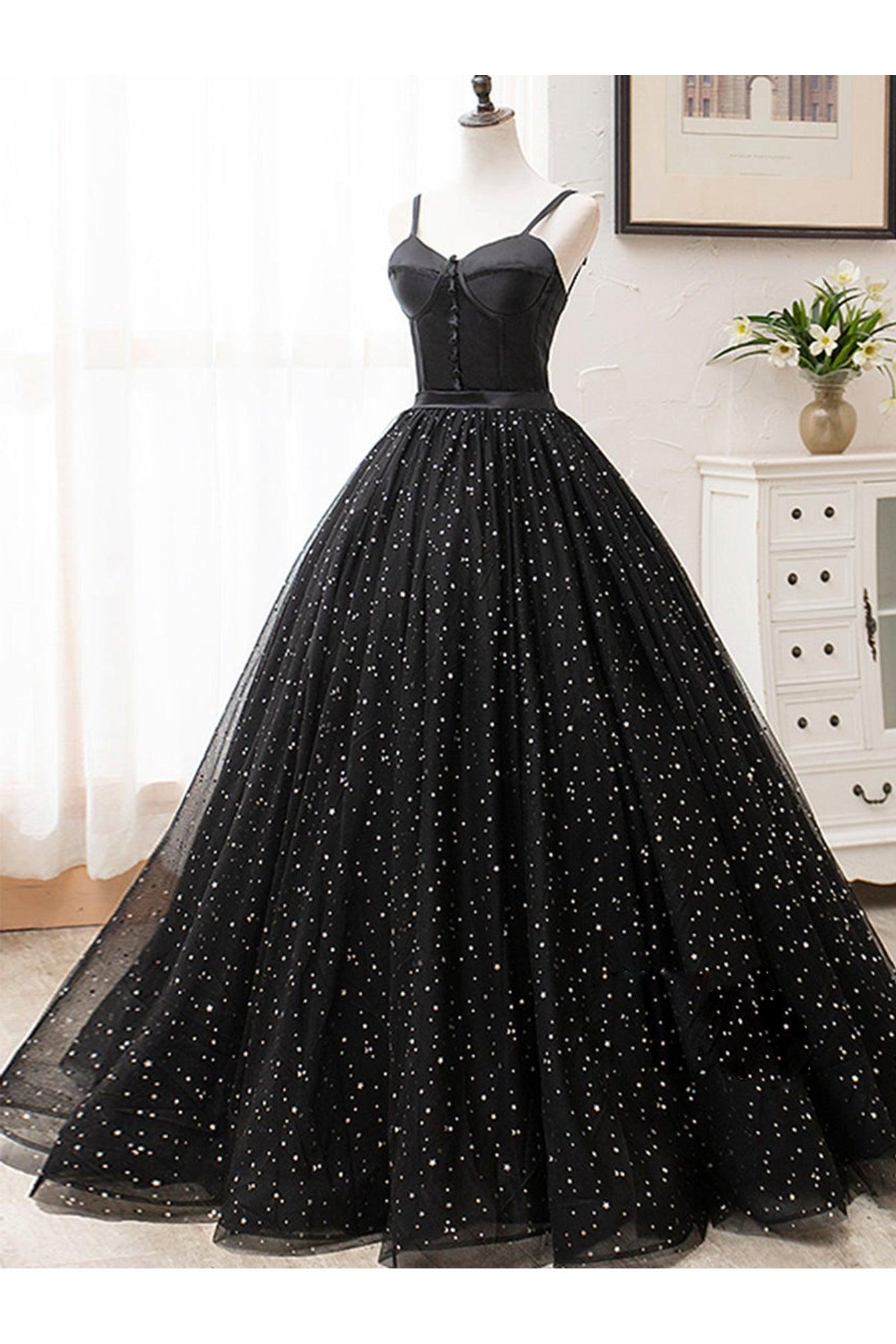 V Neck Prom Dress Glitter Black Long Evening Dress