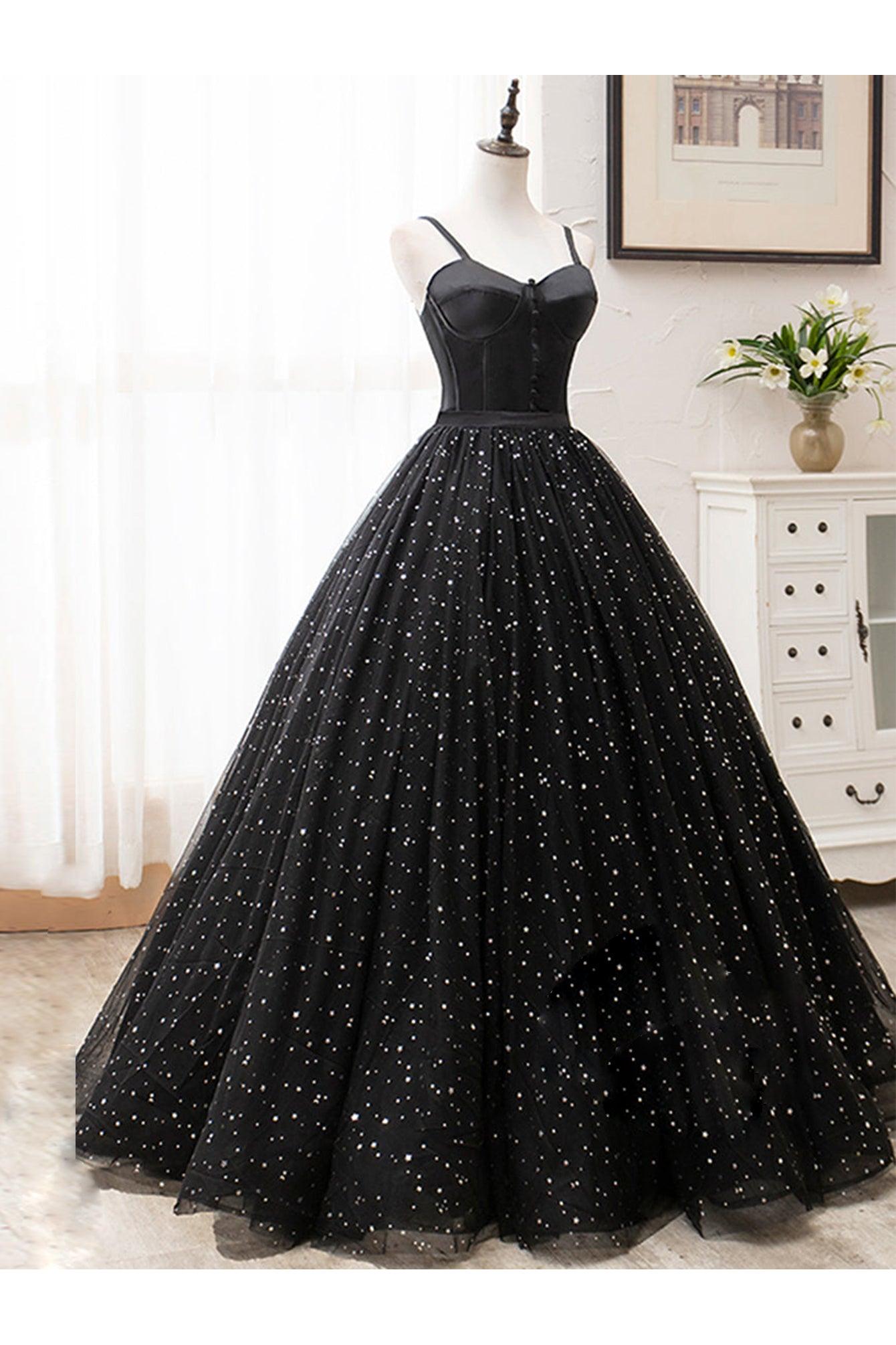 V Neck Prom Dress Glitter Black Long Evening Dress