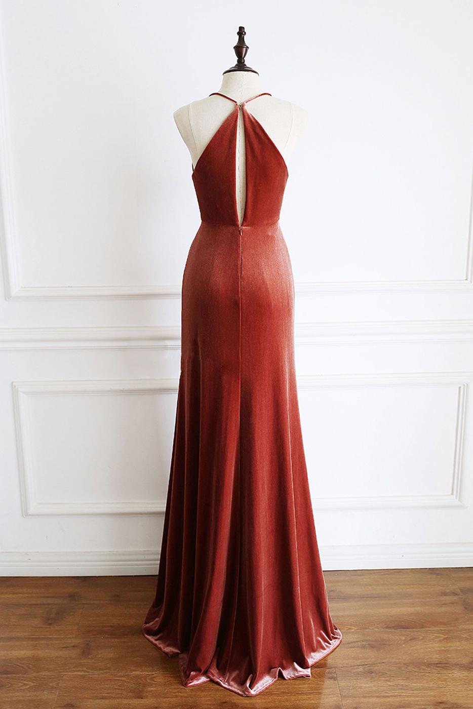 V Neck Prom Dress Mermaid Long Velvet Formal Evening Dress