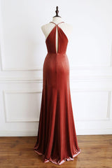 V Neck Prom Dress Mermaid Long Velvet Formal Evening Dress