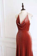 V Neck Prom Dress Mermaid Long Velvet Formal Evening Dress
