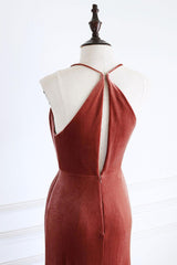V Neck Prom Dress Mermaid Long Velvet Formal Evening Dress
