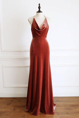 V Neck Prom Dress Mermaid Long Velvet Formal Evening Dress
