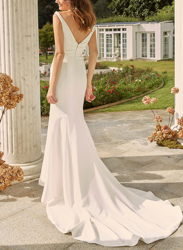 V Neck Sleeveless Wedding Dress with Split Front