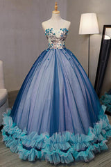 V Neck Tulle Long Prom Gown Sweet 16 Dress Evening Dress