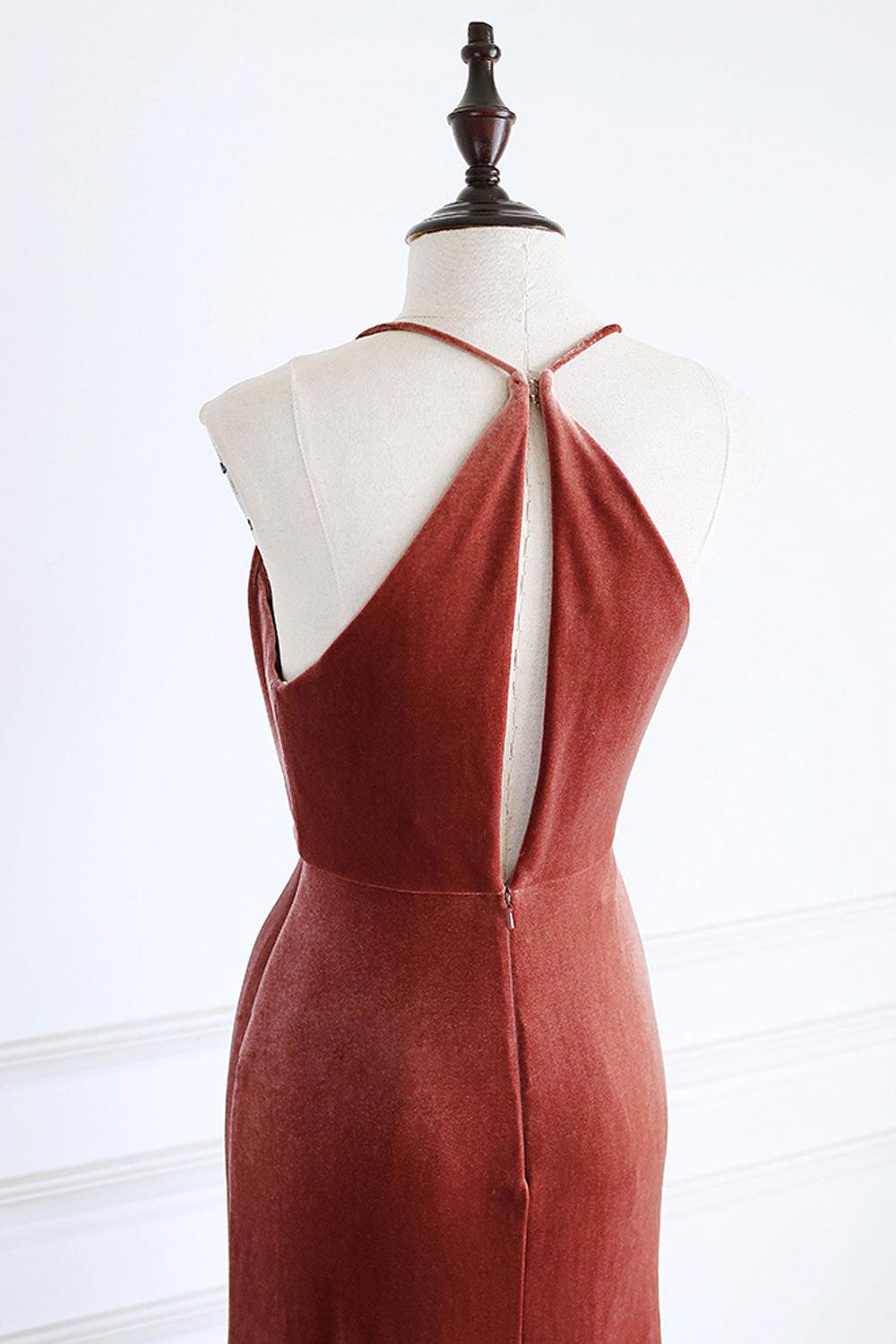 V Neck Velvet Formal Dress Mermaid Long Christmas Party Dress