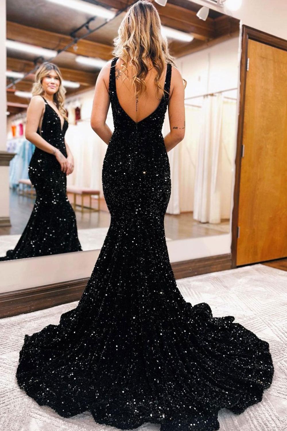 Velvet Sequin Prom Dress Mermaid Long Formal Evening Dress