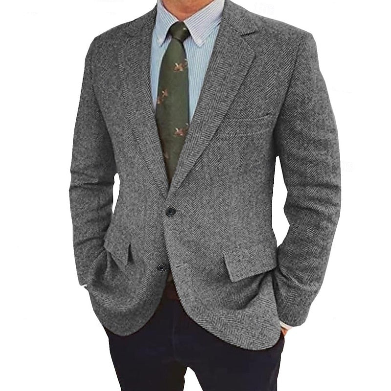 Vintage Herringbone Tweed Winter Blazer For Men In Regular And Plus Sizes