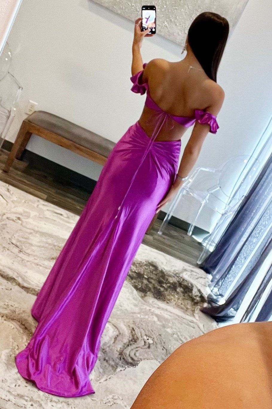 Violet Prom Dress Flutter Sleeve Cutout Mermaid Fitted Gown Evening Dress