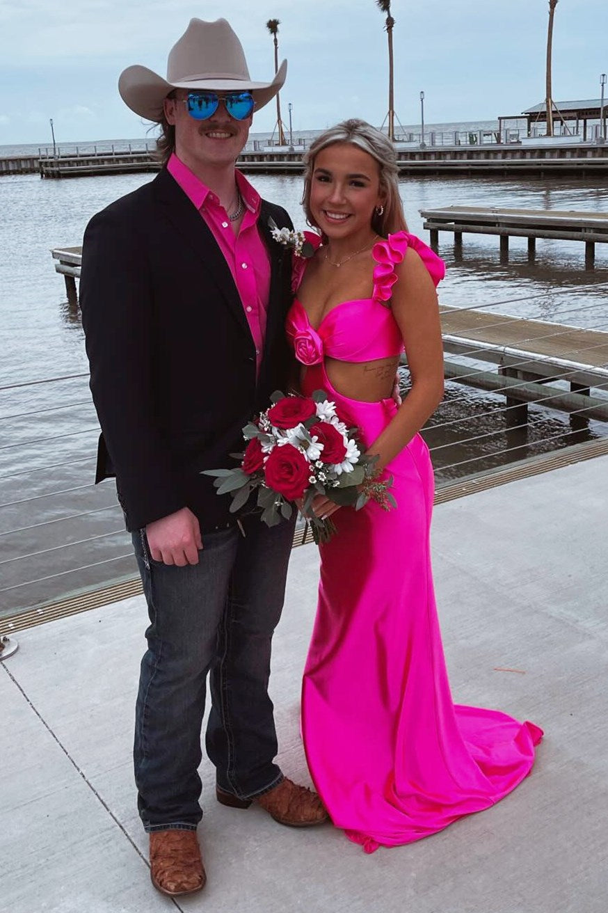 Violet Prom Dress Flutter Sleeve Cutout Mermaid Fitted Gown Evening Dress