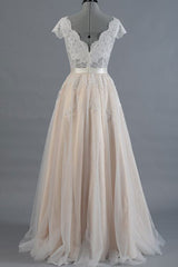Wedding Dress Handmade A Line Tulle Lace Long Prom Dress Lace Bridal Gown