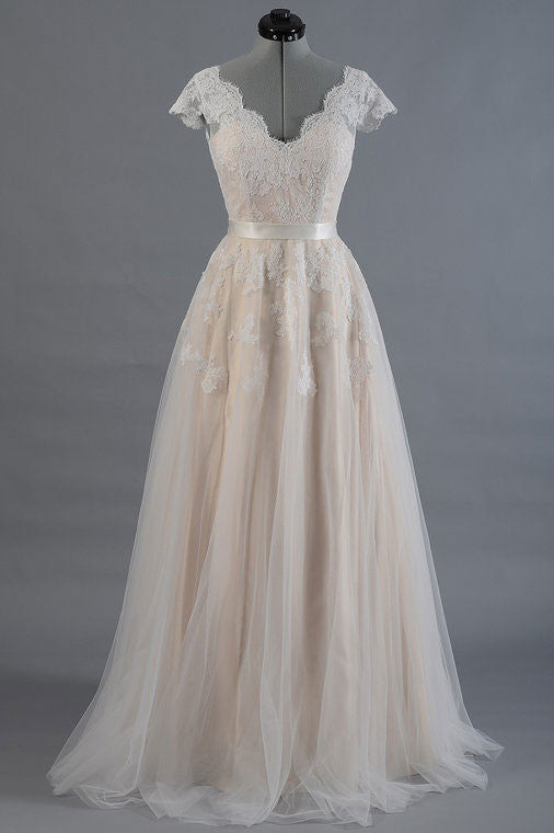Wedding Dress Handmade A Line Tulle Lace Long Prom Dress Lace Bridal Gown
