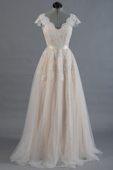 Wedding Dress Handmade A Line Tulle Lace Long Prom Dress Lace Bridal Gown