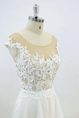 Wedding Dress Handmade Ivory Round Neck Lace Tulle Long Prom Dress Ivory Lace Bridal Gown