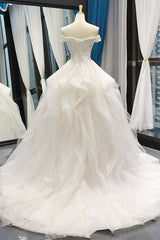 Wedding Dress Handmade Ivory Tulle Lace Off the Shoulder Long Prom Dress Lace Bridal Gown