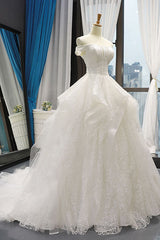 Wedding Dress Handmade Ivory Tulle Lace Off the Shoulder Long Prom Dress Lace Bridal Gown