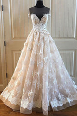 Wedding Dress Handmade Round Neck Lace Long Prom Dress Bridal Gown