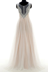 Wedding Dress Handmade Round Neck Tulle Lace Long Prom Dress Bridal Gown