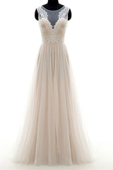 Wedding Dress Handmade Round Neck Tulle Lace Long Prom Dress Bridal Gown