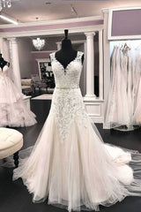 Wedding Dress Handmade Unique V Neck Tulle Lace Long Bridal Dress