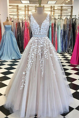 Wedding Dress Handmade V Neck Tulle Lace Long Tulle Prom Dress Bridal Gown