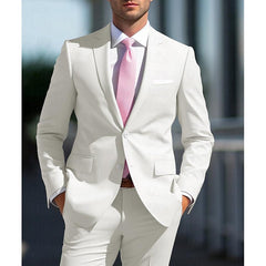 White And Pink Two-Piece Men's Wedding Suit With Tailored Fit And Single Breasted Design
