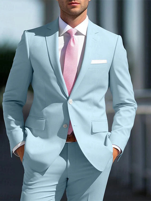 White And Pink Two-Piece Wedding Suit For Men Tailored Fit With Single Breast And Two Buttons