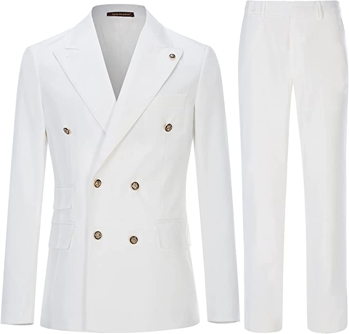 White Double Breasted Peaked Lapel Prom Suit