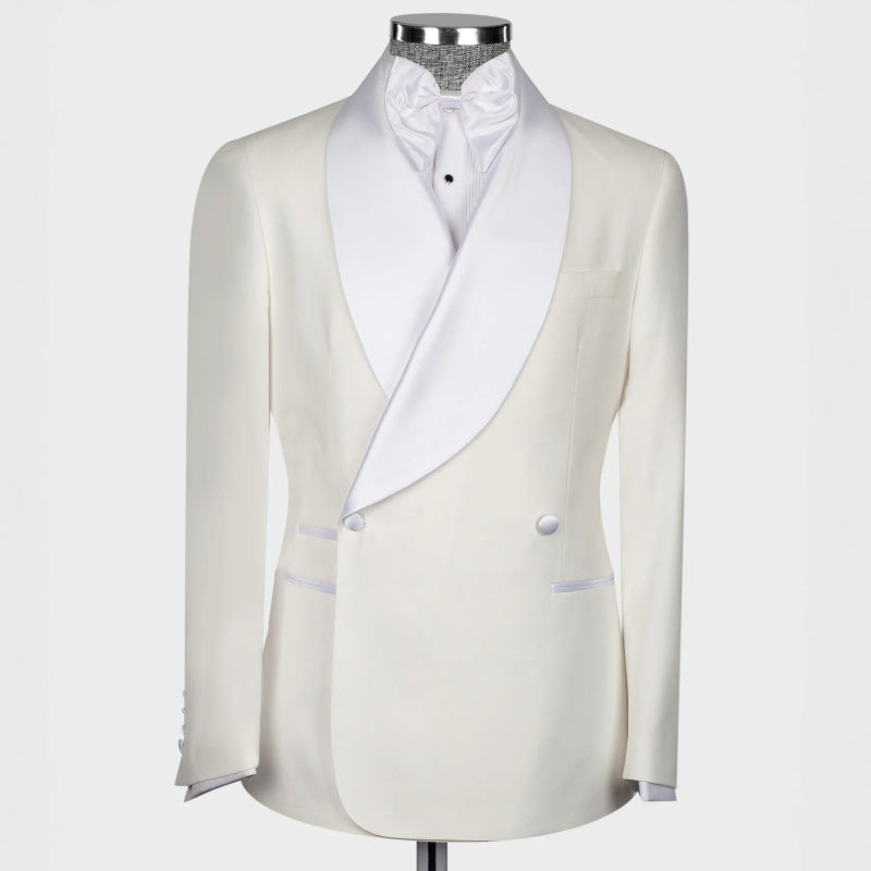 White Double Breasted Shawl Lapel Weddi