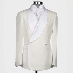 White Double Breasted Shawl Lapel Weddi