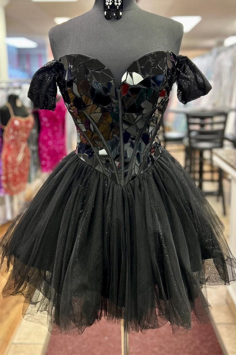 White Homecoming Dress Chic Off the Shoulder Style Party with Cut Glass Mirrors Short Party Cocktail Dress