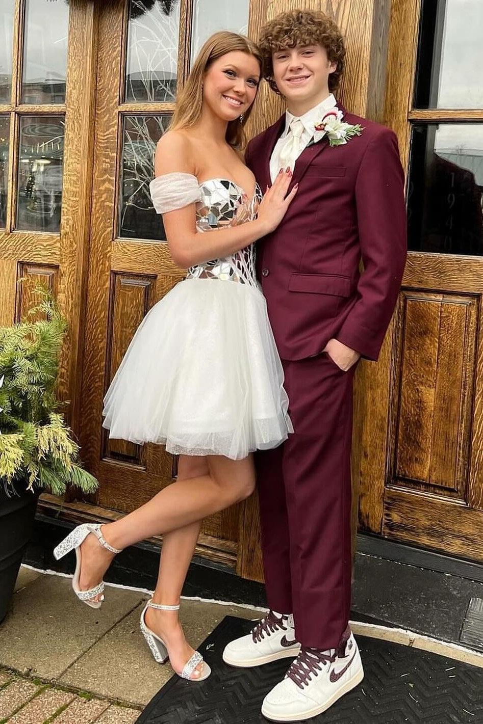 White Homecoming Dress Chic Off the Shoulder Style Party with Cut Glas Dressystars White Homecoming Dress Chic Off the Shoulder Style Party with Cut Glas Dressystars