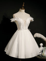 White Homecoming Dress Cute Puffy Short Party Cocktail Dress