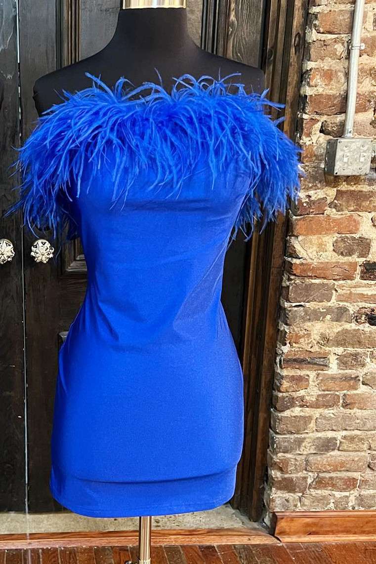 White Homecoming Dress Strapless Chic Feather Style Cropped Bodycon Short Party Cocktail Dress