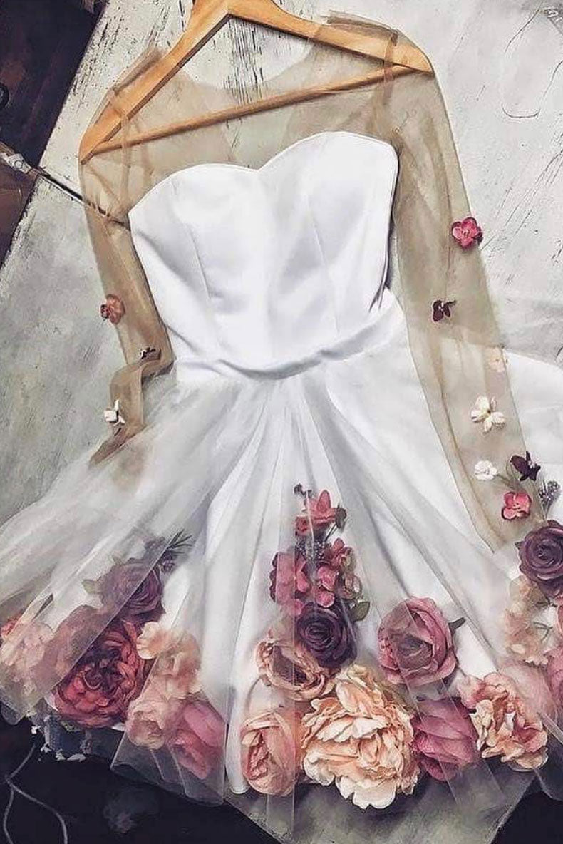 White Homecoming Dress Tulle Appliques Short Party Cocktail Dress
