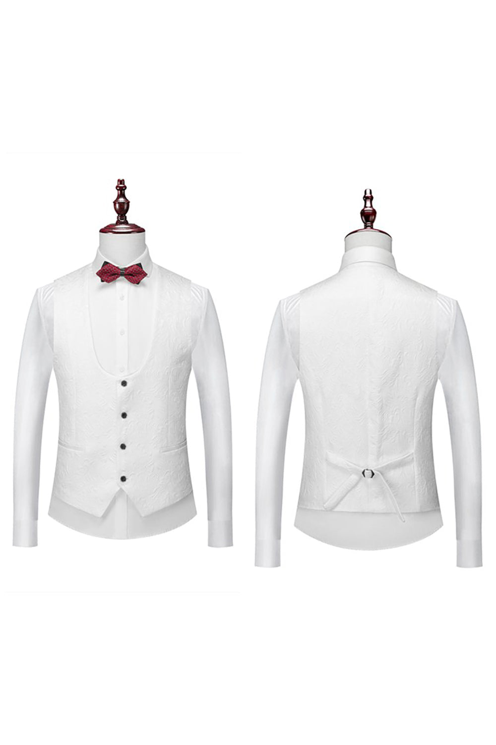 White Jacquard 3 Piece Shawl Lapel Men's Prom Suit Blazer Vest Pants